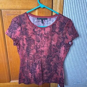 White House Black Market Red Snake-Print Short Sleeve Tee